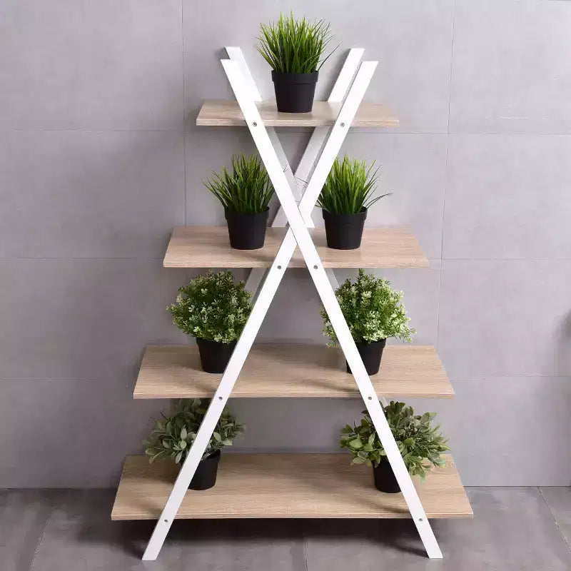 4-Tier Bookshelf Storage Display Shelves Bookcase Ladder X-Shape