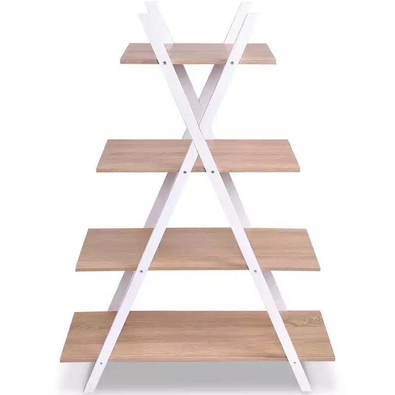 4-Tier Bookshelf Storage Display Shelves Bookcase Ladder X-Shape