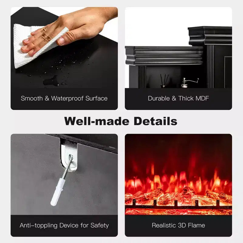 70" Fireplace TV Stand Media W/ 28.5" 750W/1500W Electric Fireplace