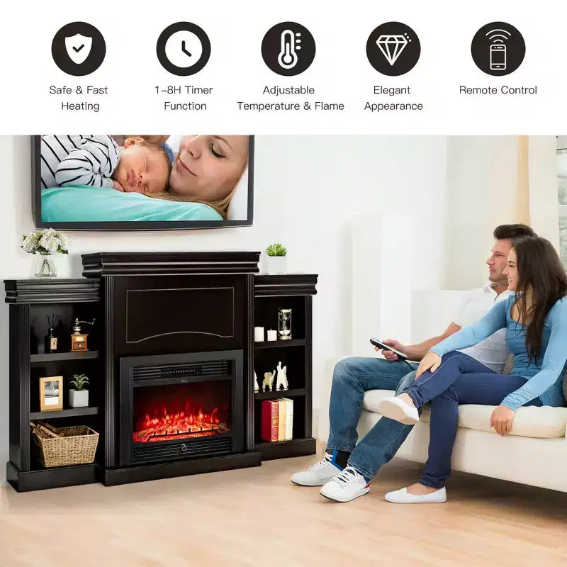 70" Fireplace TV Stand Media W/ 28.5" 750W/1500W Electric Fireplace