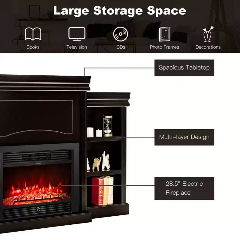 70" Fireplace TV Stand Media W/ 28.5" 750W/1500W Electric Fireplace