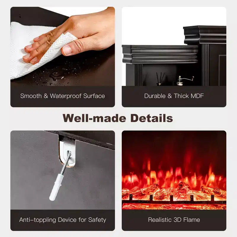 70" Fireplace TV Stand Media W/ 28.5" 750W/1500W Electric Fireplace