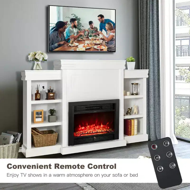 70" Fireplace TV Stand Media W/ 28.5" 750W/1500W Electric Fireplace
