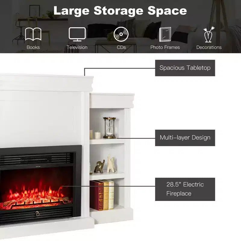 70" Fireplace TV Stand Media W/ 28.5" 750W/1500W Electric Fireplace