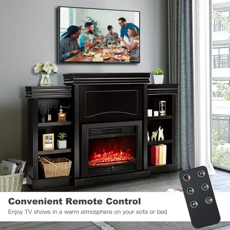 70" Fireplace TV Stand Media W/ 28.5" 750W/1500W Electric Fireplace
