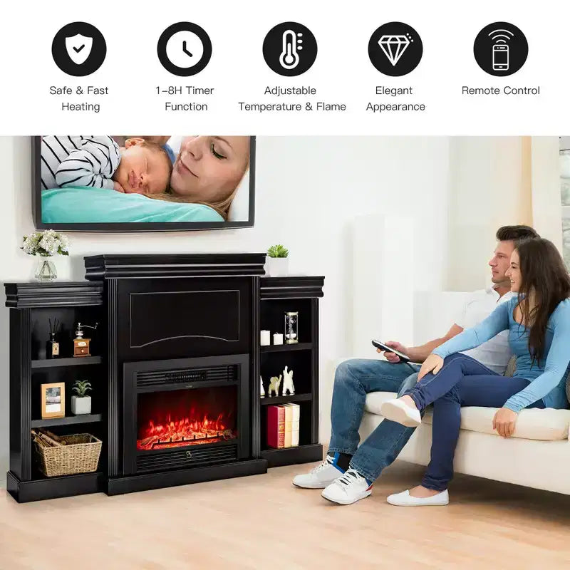 70" Fireplace TV Stand Media W/ 28.5" 750W/1500W Electric Fireplace