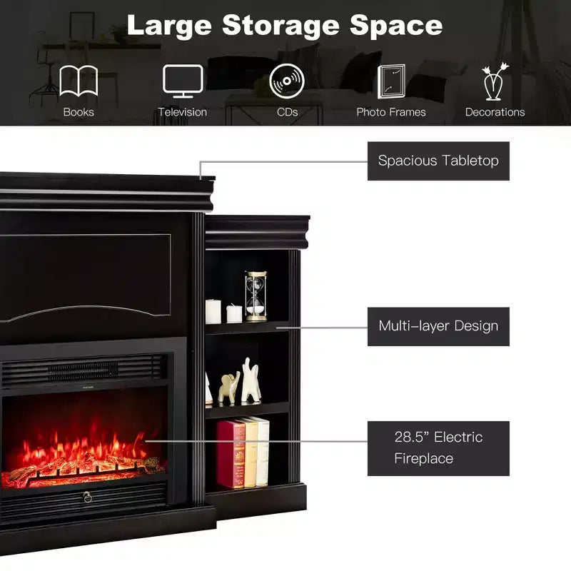 70" Fireplace TV Stand Media W/ 28.5" 750W/1500W Electric Fireplace