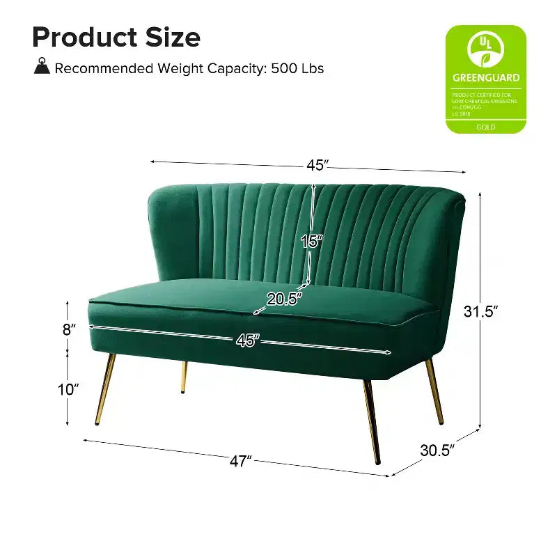 Velvet Loveseat Chair - Contemporary 2-Seater Tufted Back Sofa