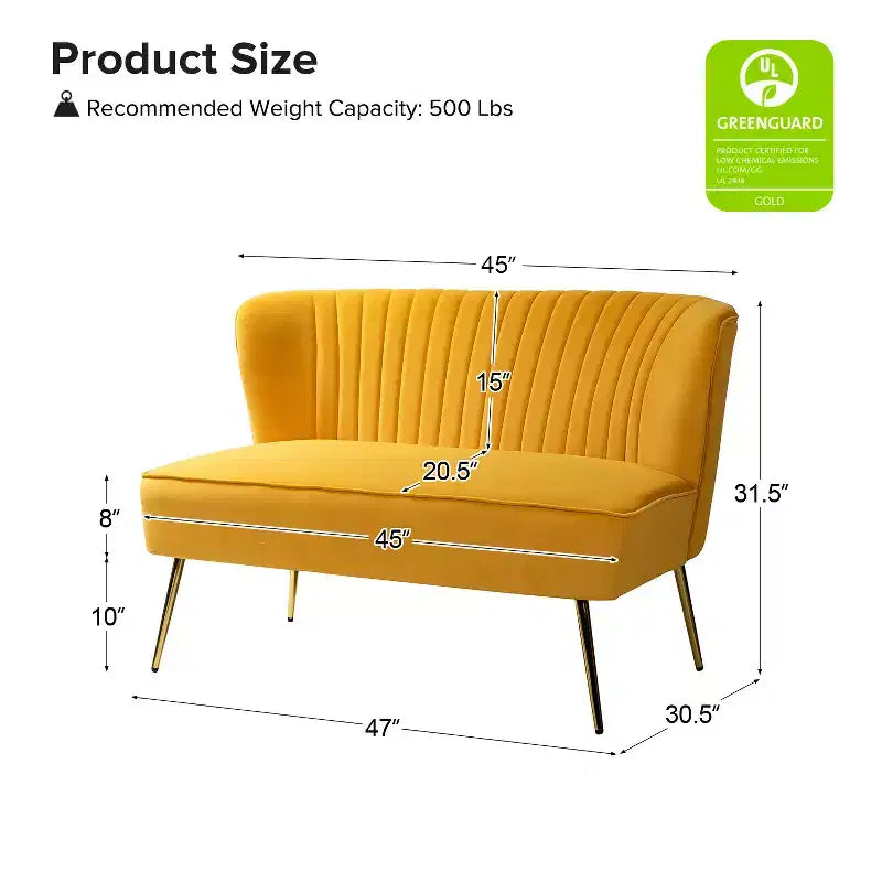 Velvet Loveseat Chair - Contemporary 2-Seater Tufted Back Sofa