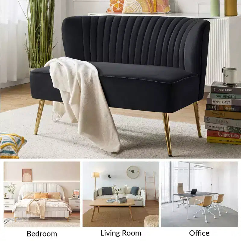 Velvet Loveseat Chair - Contemporary 2-Seater Tufted Back Sofa