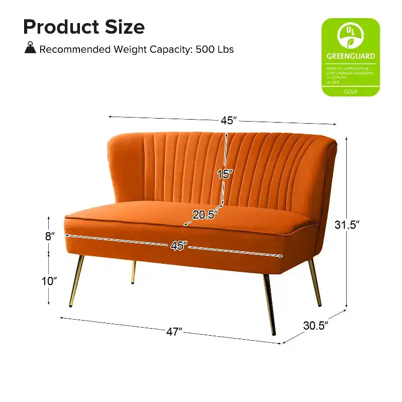 Velvet Loveseat Chair - Contemporary 2-Seater Tufted Back Sofa