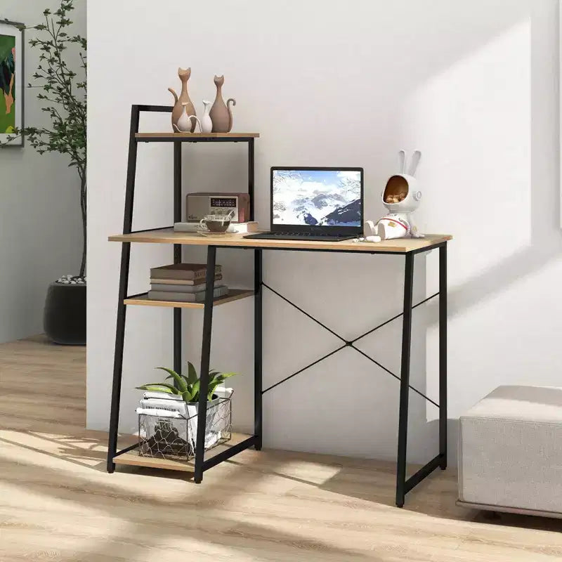 Home Office Desk with Bookshelf Host Stand Metal Frame Study Writing Desk