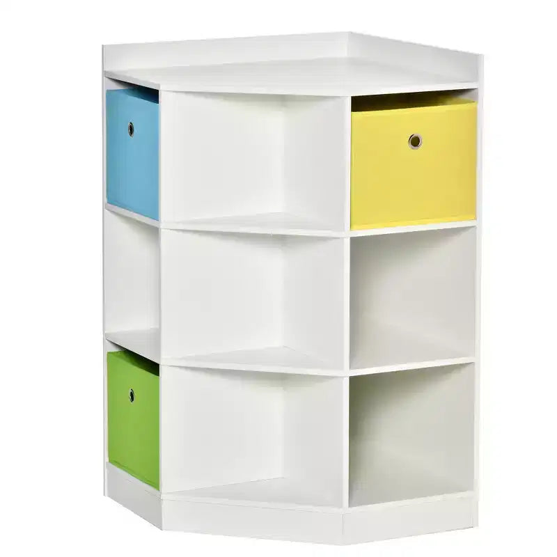 Wooden Kids Cabinet Freestanding Corner Storage Drawer Toys Clothes Books Organizer Dresser Children Bookcase Display Shelf Wardrobe for Bedroom with Anti-toppling Hardware Drawers