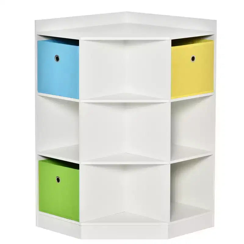 Wooden Kids Cabinet Freestanding Corner Storage Drawer Toys Clothes Books Organizer Dresser Children Bookcase Display Shelf Wardrobe for Bedroom with Anti-toppling Hardware Drawers