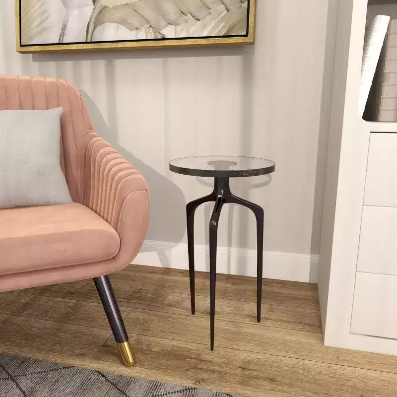 Aluminum Accent Table with Textured Glass Tabletop