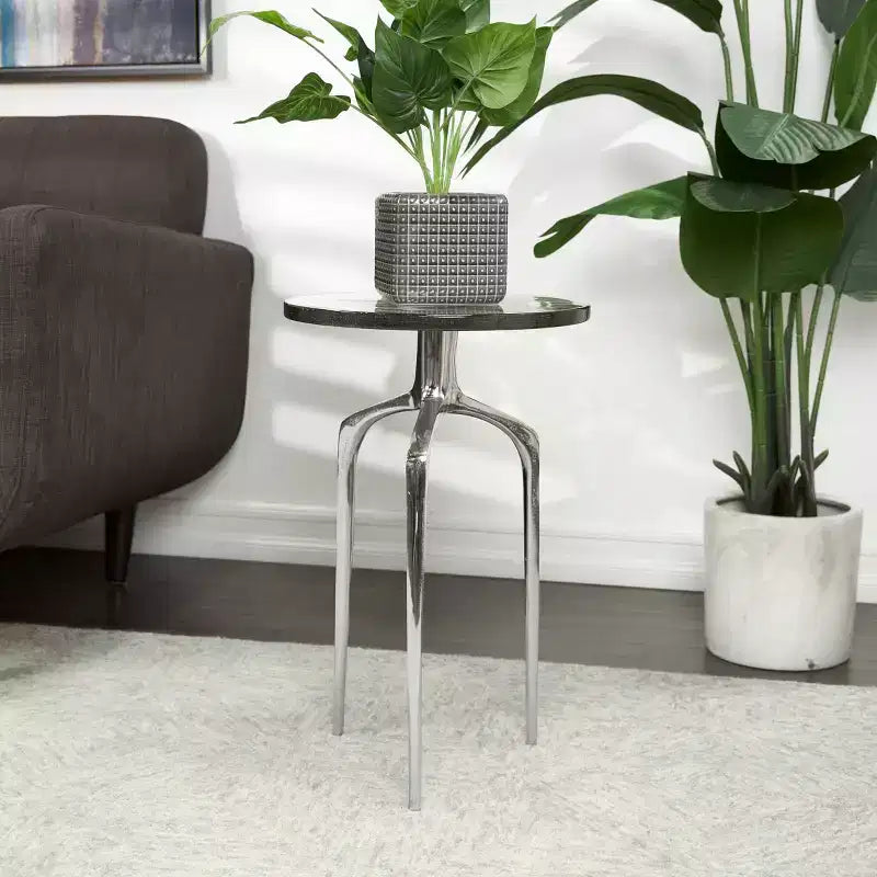 Aluminum Accent Table with Textured Glass Tabletop