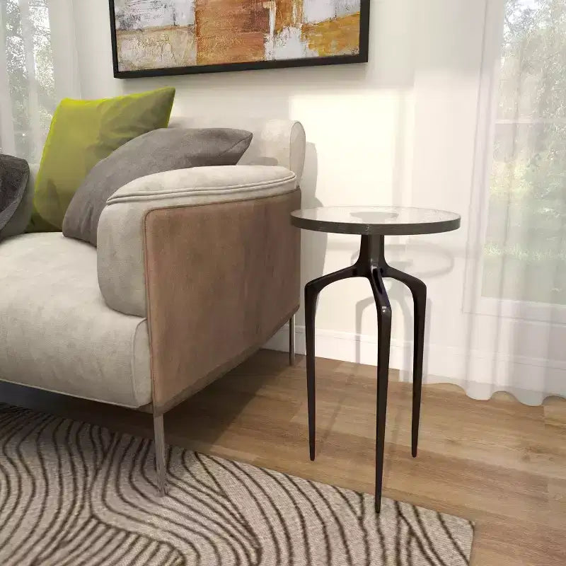 Aluminum Accent Table with Textured Glass Tabletop