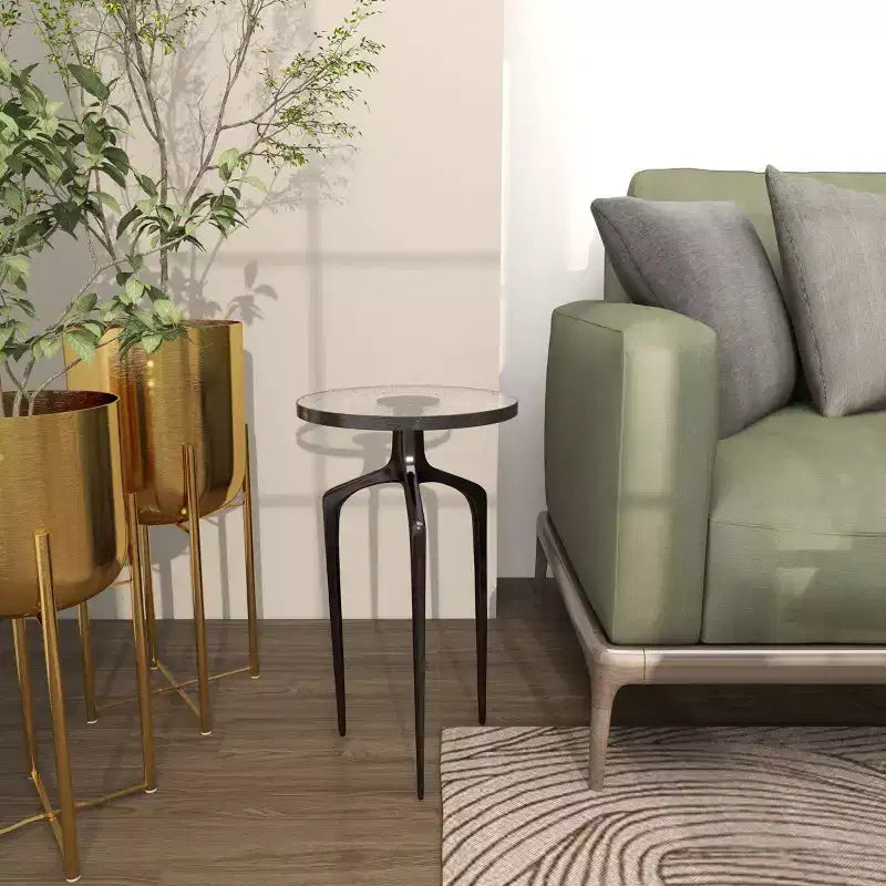 Aluminum Accent Table with Textured Glass Tabletop