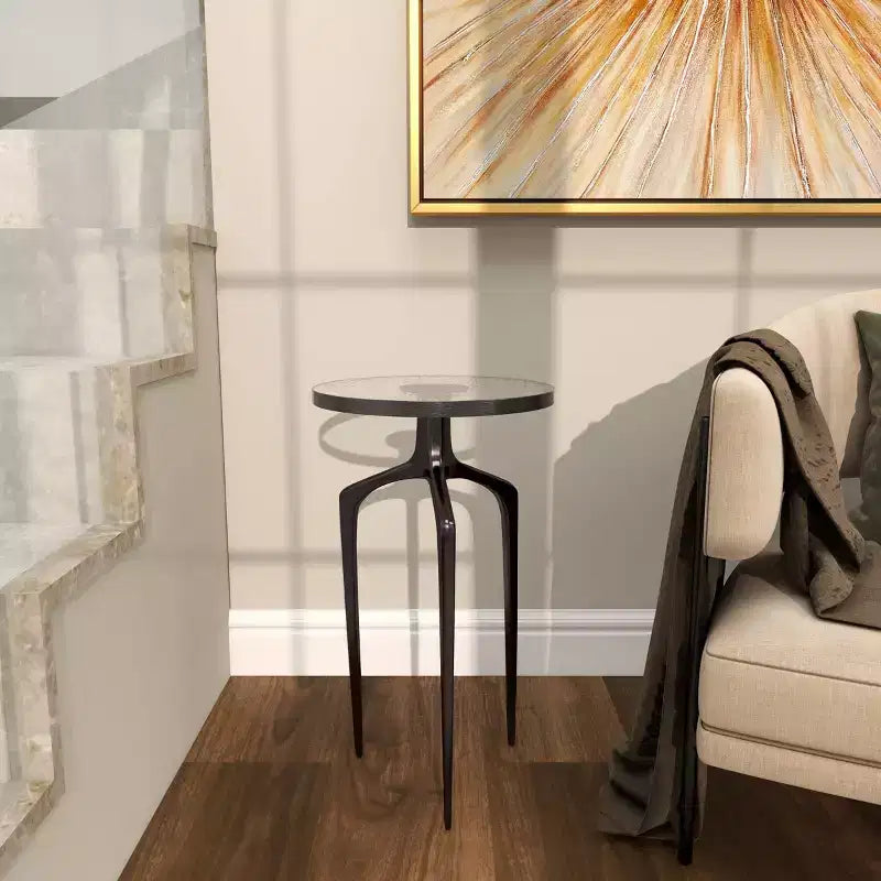 Aluminum Accent Table with Textured Glass Tabletop