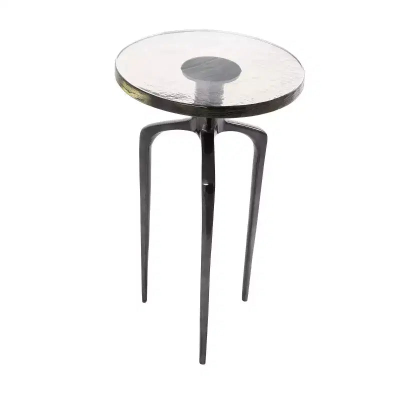 Olivia & May Aluminum Accent Table with Textured Glass Tabletop