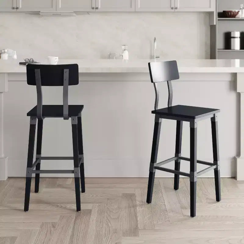 2 Pack Commercial Grade Rustic Industrial Style Wood Dining Barstool
