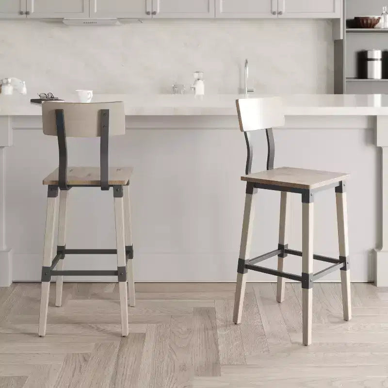 2 Pack Commercial Grade Rustic Industrial Style Wood Dining Barstool