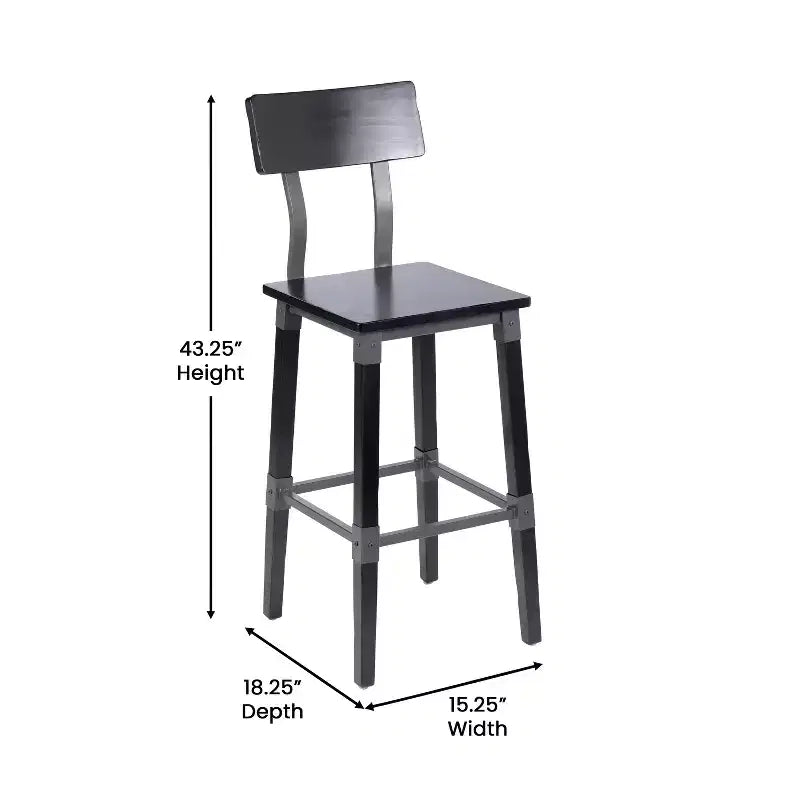 2 Pack Commercial Grade Rustic Industrial Style Wood Dining Barstool