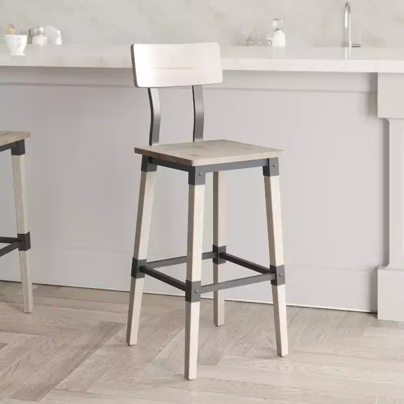 2 Pack Commercial Grade Rustic Industrial Style Wood Dining Barstool