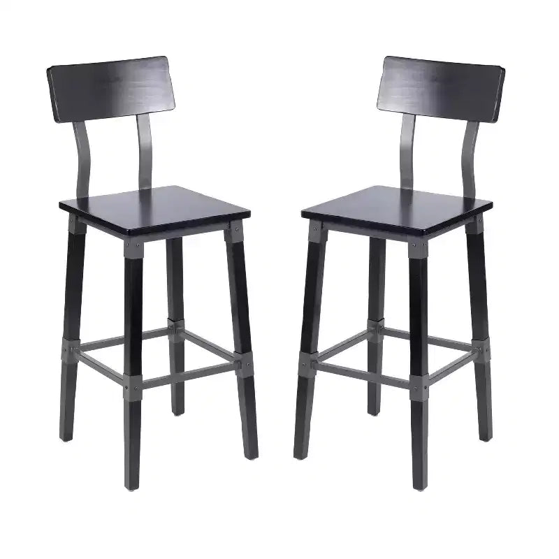 2 Pack Commercial Grade Rustic Industrial Style Wood Dining Barstool