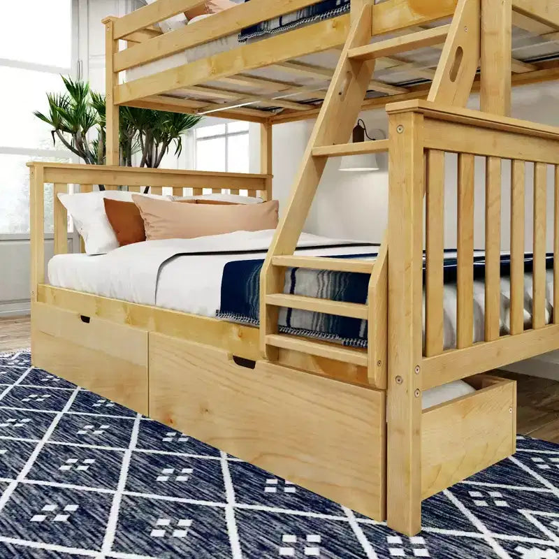 Solid Wood Twin over Full Bunk Bed with Storage Drawers for Adults/Kids