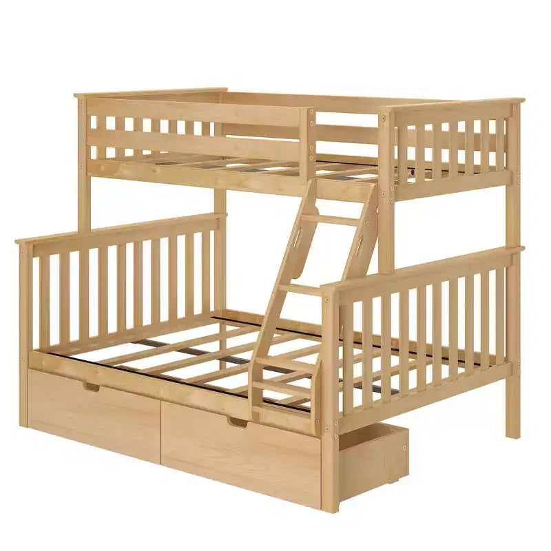 Solid Wood Twin over Full Bunk Bed with Storage Drawers for Adults/Kids