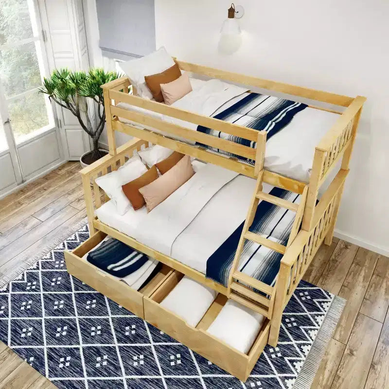 Solid Wood Twin over Full Bunk Bed with Storage Drawers for Adults/Kids