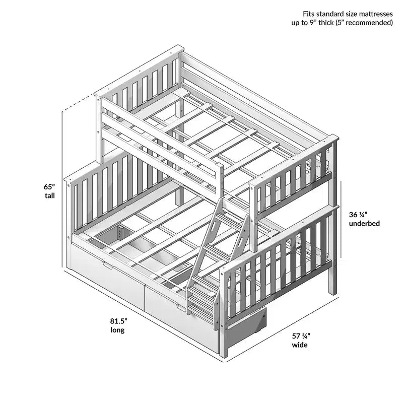 Solid Wood Twin over Full Bunk Bed with Storage Drawers for Adults/Kids