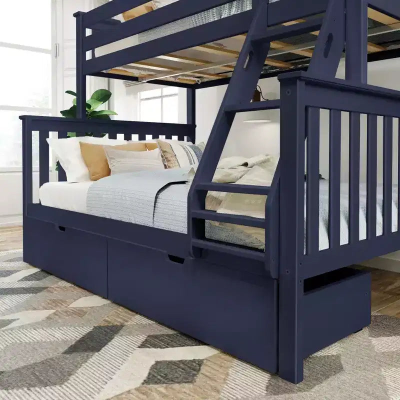 Solid Wood Twin over Full Bunk Bed with Storage Drawers for Adults/Kids