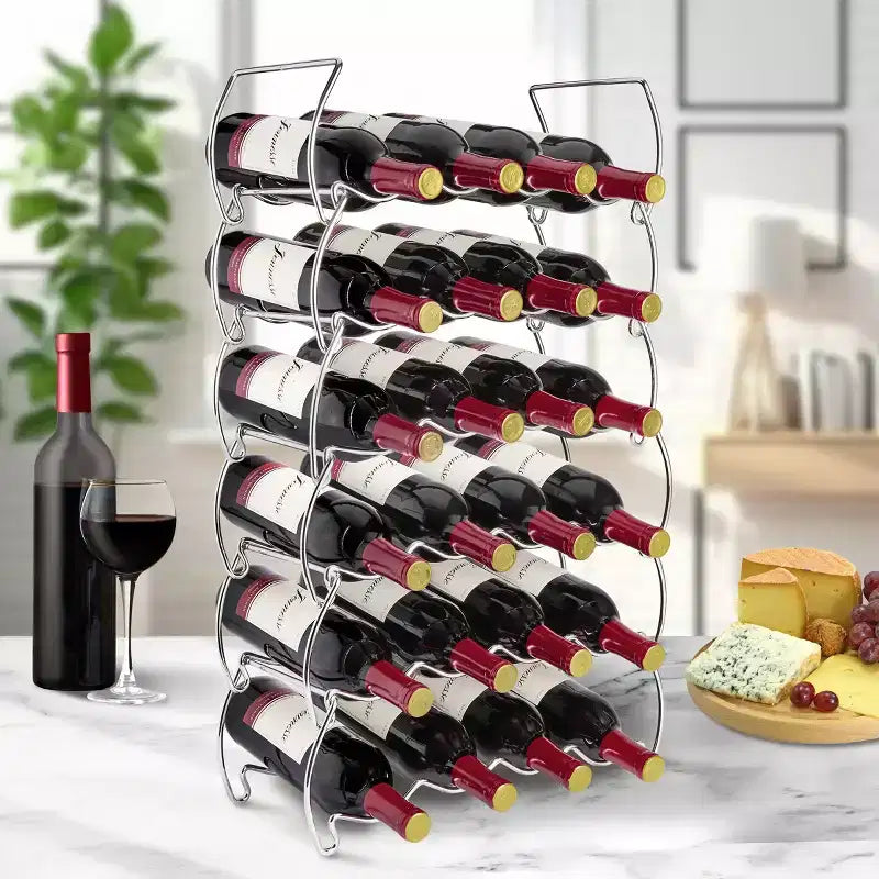3-Tier Stackable Silver Wine Rack - Perfect for Bar, Wine Cellar, Basement, Cabinet, Pantry (Holds 12 Bottles)