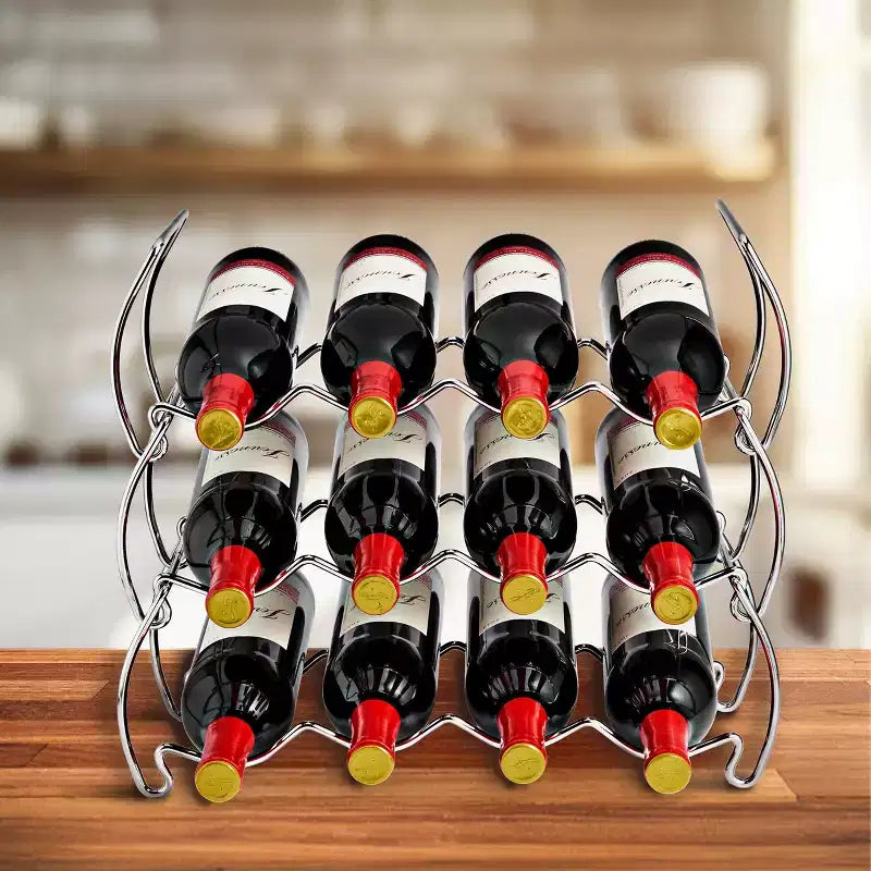 3-Tier Stackable Silver Wine Rack - Perfect for Bar, Wine Cellar, Basement, Cabinet, Pantry (Holds 12 Bottles)