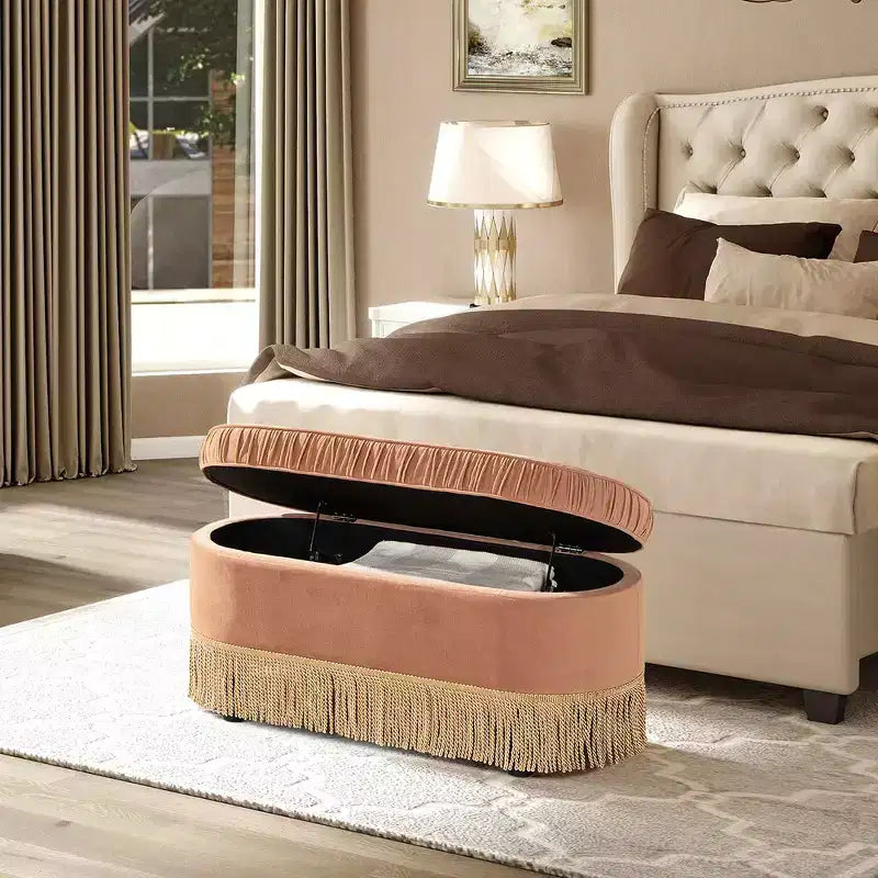 38" Oval Storage Bench Ottoman - Vintage Glamour