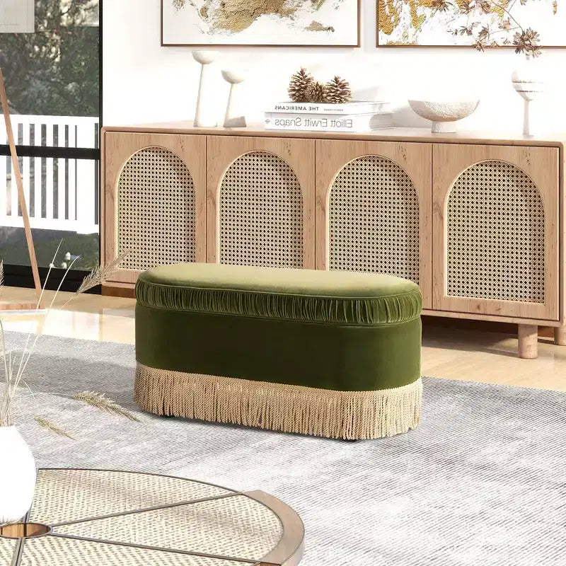 38" Oval Storage Bench Ottoman - Vintage Glamour