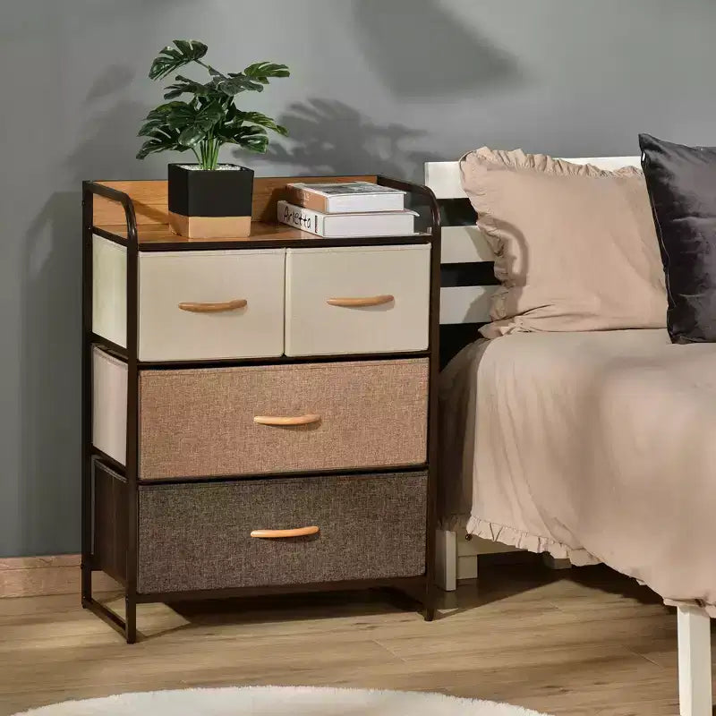 4-Drawer Dresser, 3-Tier Storage Tower with Steel Frame for Bedroom, Nursery Room, Multicolored