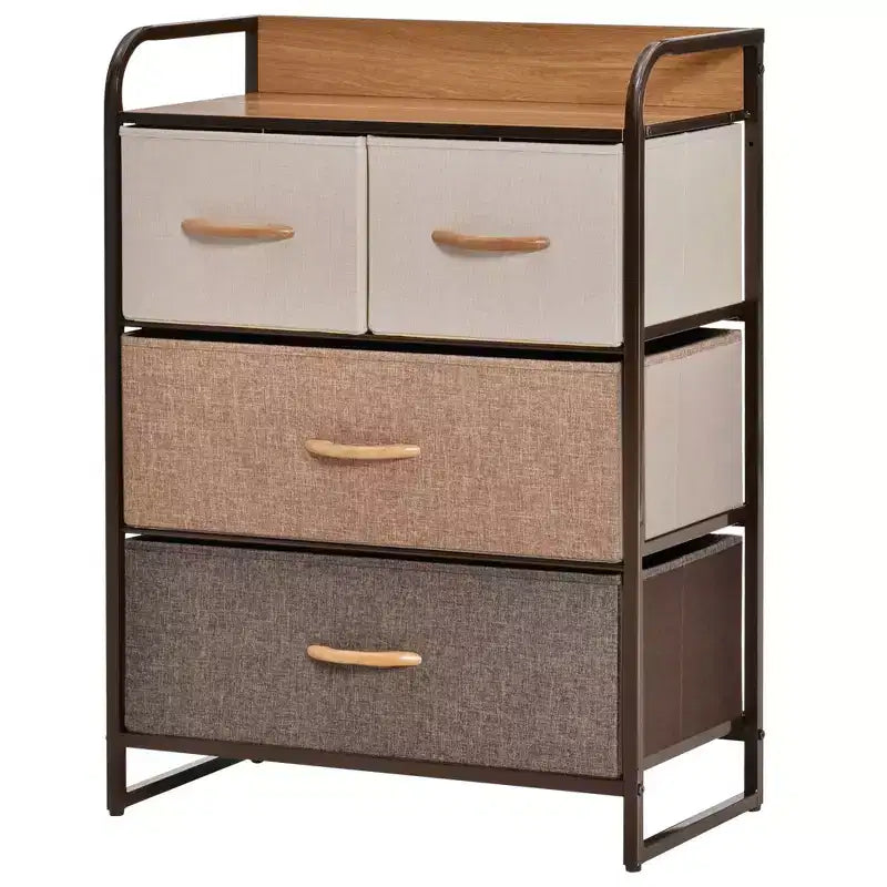4-Drawer Dresser, 3-Tier Storage Tower with Steel Frame for Bedroom, Nursery Room, Multicolored